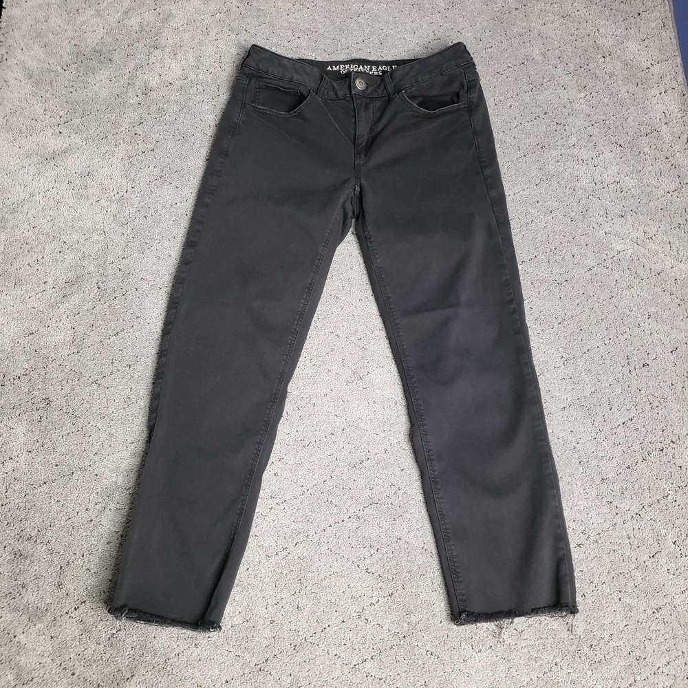 American Eagle Jeans Womens 4 Black Tomgirl Ankle Raw Hem Super Stretch Denim